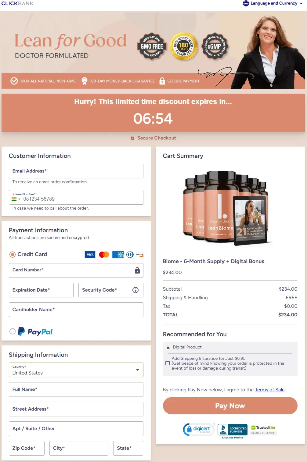 leanbiome checkout page